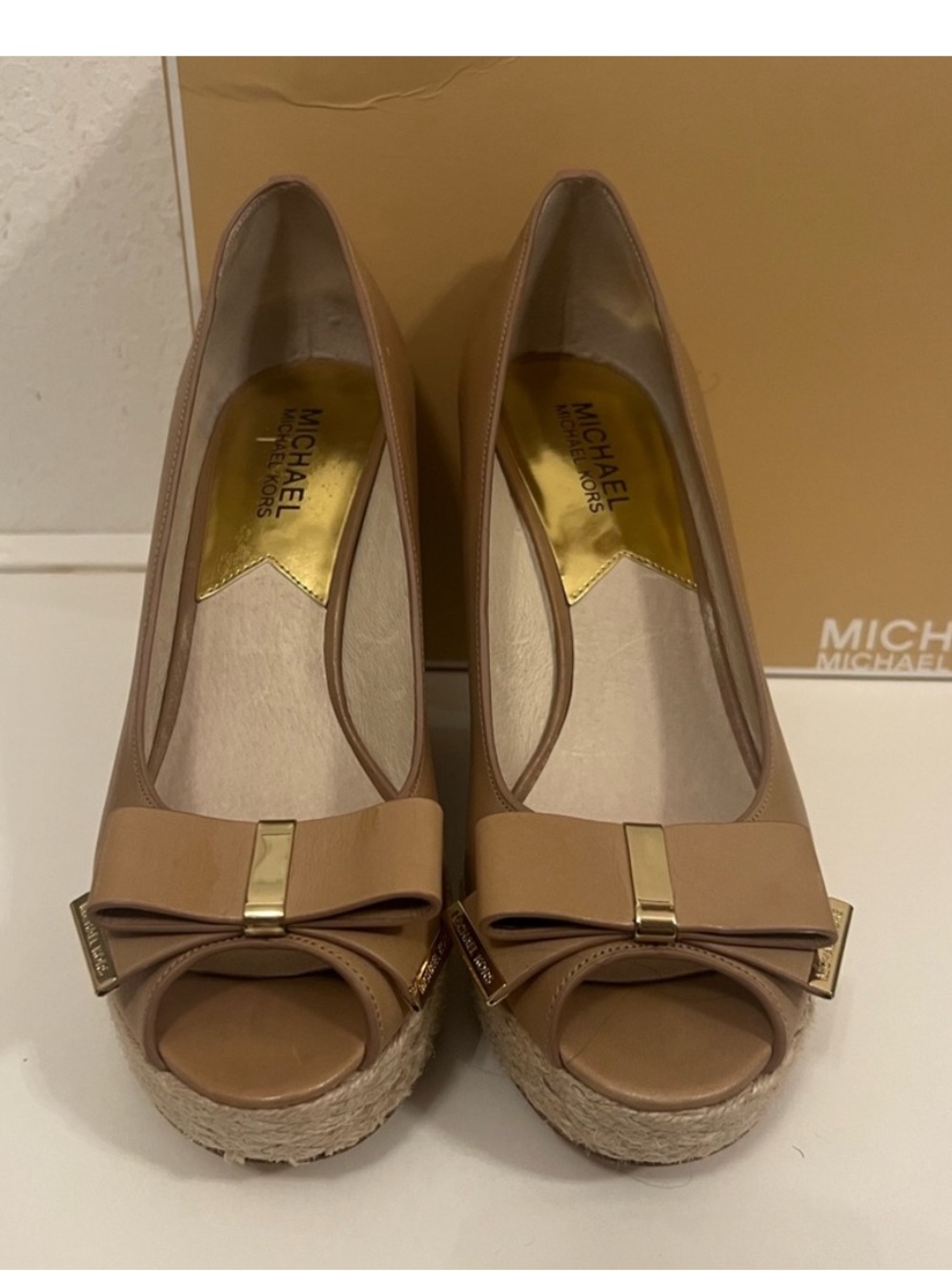 Bundle π Micheal kors wedges Black suede Peep Toe Shoes & π WHBM blue Velvet Heel